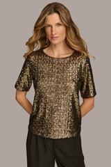Donna Karan Sweaters And Tops | Women ALL OVER SEQUIN CREW NECK TOP Black/gold