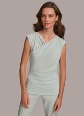 Donna Karan Sweaters And Tops | Women ASYMMETRICAL DRAPE SHOULDER TOP Blue Frost