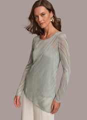 Donna Karan Sweaters And Tops | Women ASYMMETRICAL HEM DIAGONAL SHIMMER Blue Frost