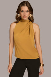 Donna Karan Sweaters And Tops | Women ASYMMETRICAL MOCK NECK TOP Antique Gold