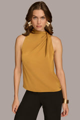 Donna Karan Sweaters And Tops | Women ASYMMETRICAL MOCK NECK TOP Antique Gold