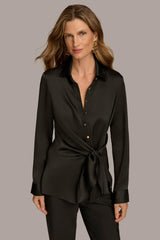 Donna Karan Sweaters And Tops | Women BUTTON FRONT TIE WAIST TOP Black