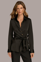 Donna Karan Sweaters And Tops | Women BUTTON FRONT TIE WAIST TOP Black