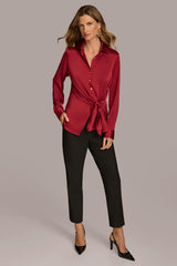 Donna Karan Sweaters And Tops | Women BUTTON FRONT TIE WAIST TOP Metropolitan Red