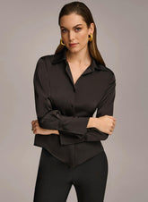 Donna Karan Sweaters And Tops | Women COLLARED BUTTON DOWN BLOUSE Black