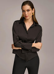Donna Karan Sweaters And Tops | Women COLLARED BUTTON DOWN BLOUSE Black