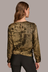 Donna Karan Sweaters And Tops | Women CREW FAUX WRAP TOP Gold/black