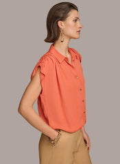 Donna Karan Sweaters And Tops | Women ELASTIC HEM BLOUSE Terracotta