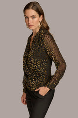 Donna Karan Sweaters And Tops | Women FAUX WRAP BURNOUT Black/gold Multi