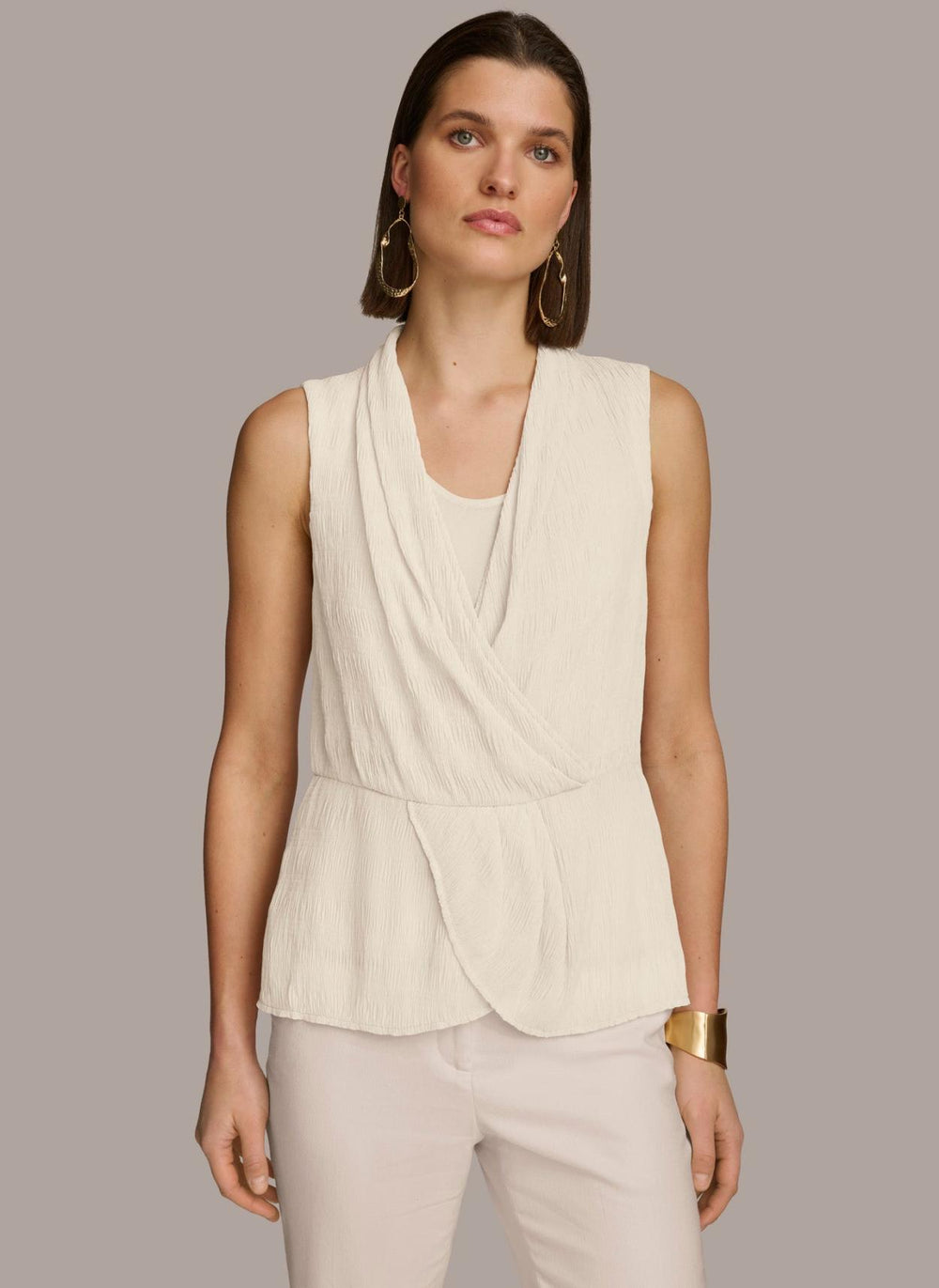 Donna Karan Sweaters And Tops | Women FAUX WRAP PEPLUM TOP Cream