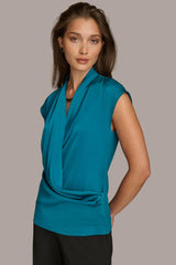 Donna Karan Sweaters And Tops | Women FAUX WRAP TOP Empire Teal