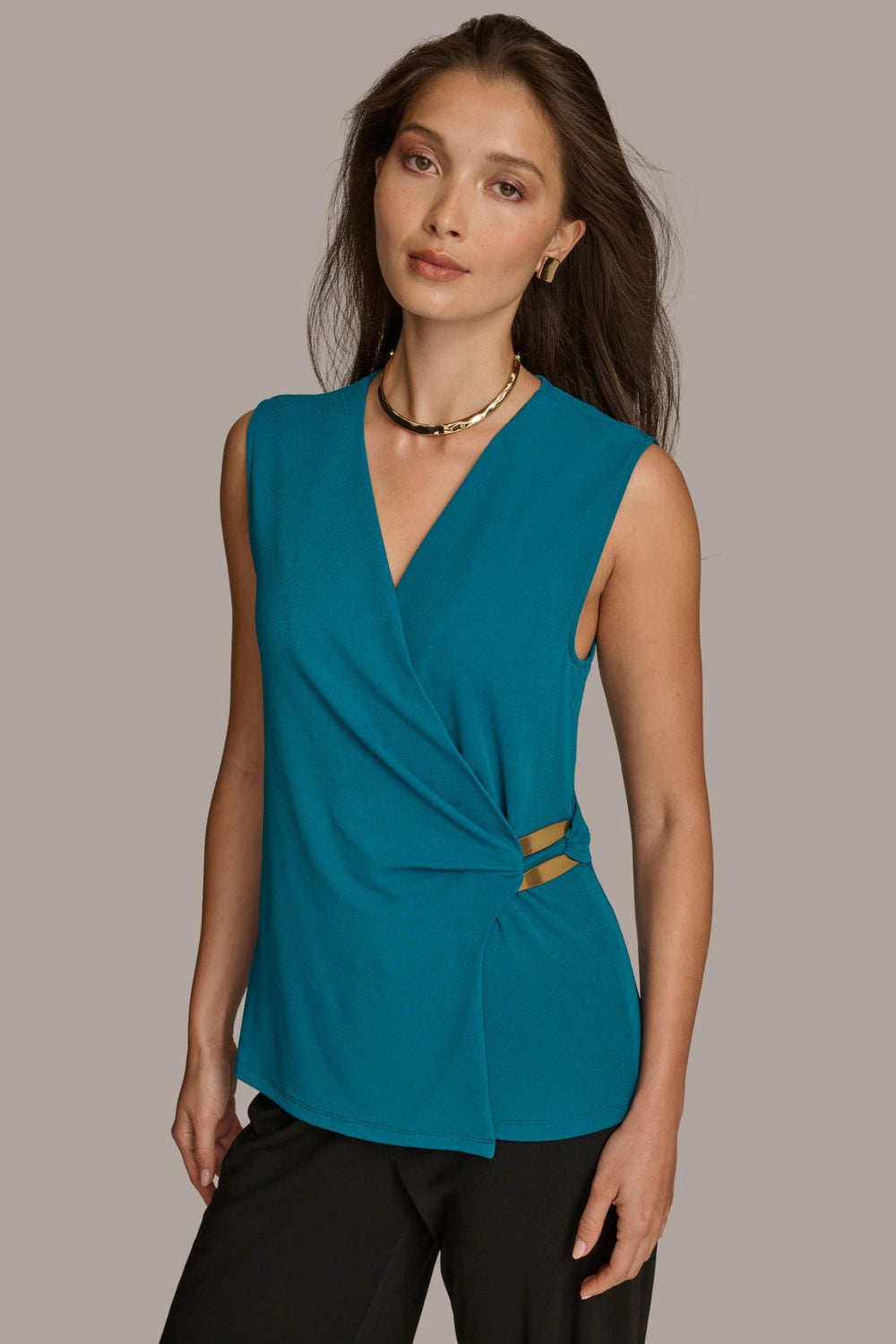 Donna Karan Sweaters And Tops | Women FAUX WRAP TOP WITH BRUSHED HARDWARE DETAIL Empire Teal