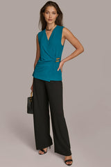 Donna Karan Sweaters And Tops | Women FAUX WRAP TOP WITH BRUSHED HARDWARE DETAIL Empire Teal