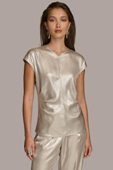 Donna Karan Sweaters And Tops | Women FOIL CAP SLEEVE TOP Silver
