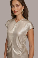 Donna Karan Sweaters And Tops | Women FOIL CAP SLEEVE TOP Silver