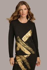 Donna Karan Sweaters And Tops | Women GOLD PAINT PRINT TOP Black