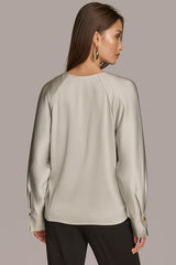 Donna Karan Sweaters And Tops | Women HAMMERED SATIN LONG SLEEVE V-NECK BLOUSE Pavement