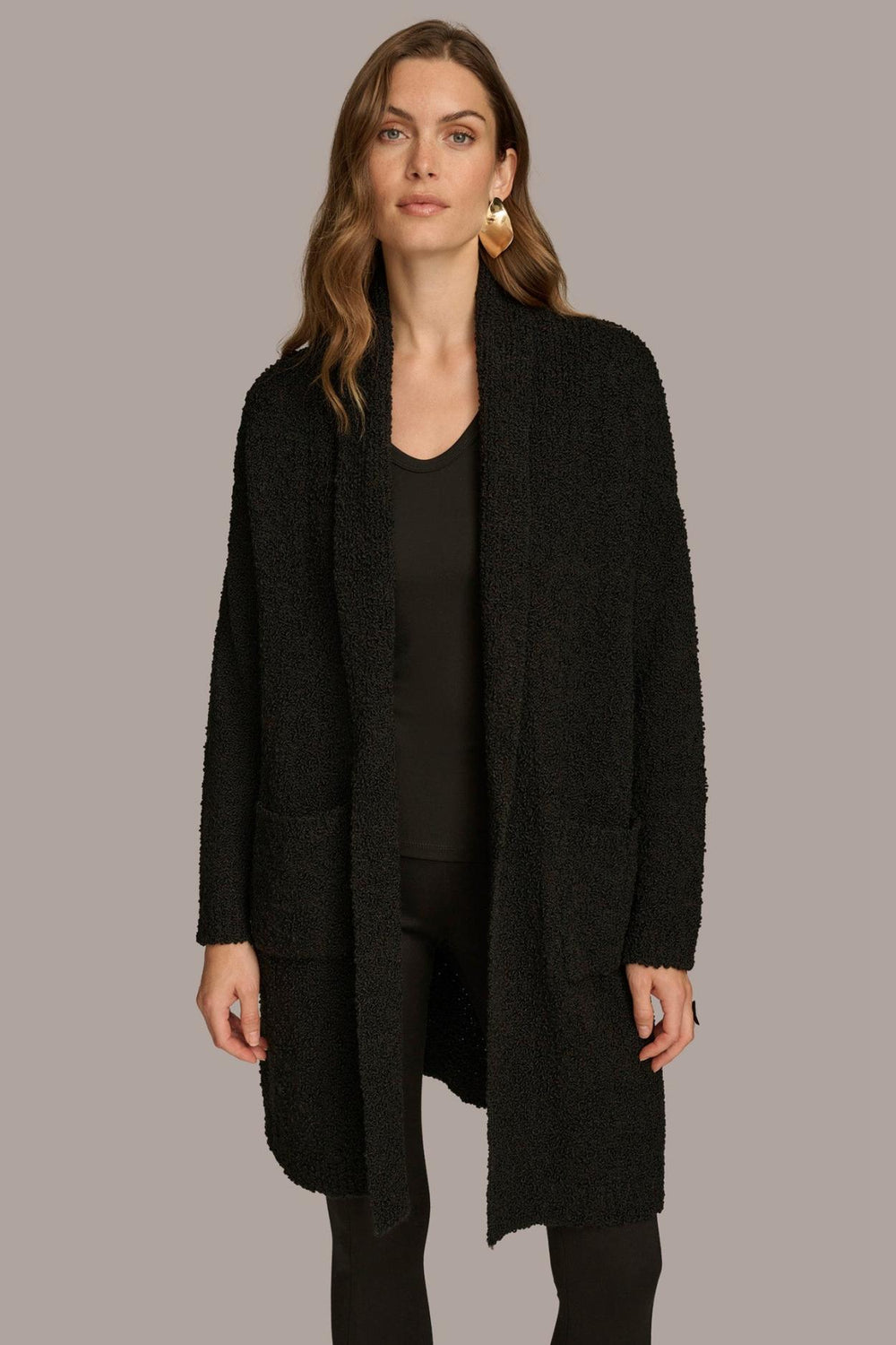 Donna Karan Sweaters And Tops | Women LONG OPEN-FRONT CARDIGAN Black