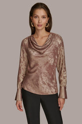 Donna Karan Sweaters And Tops | Women METALLIC COWL NECK TOP Mink
