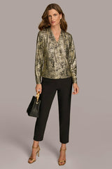 Donna Karan Sweaters And Tops | Women METALLIC FAUX WRAP TOP Gold Multi