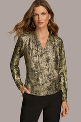 Donna Karan Sweaters And Tops | Women METALLIC FAUX WRAP TOP Gold Multi