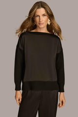 Donna Karan Sweaters And Tops | Women MIXED STITCH BOATNECK SWEATER Black