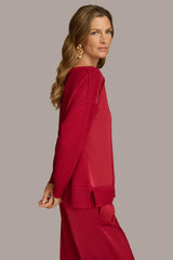 Donna Karan Sweaters And Tops | Women MIXED STITCH BOATNECK SWEATER Metropolitan Red