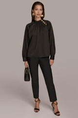 Donna Karan Sweaters And Tops | Women MOCK NECK WITH BUTTONS Black