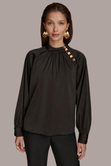 Donna Karan Sweaters And Tops | Women MOCK NECK WITH BUTTONS Black