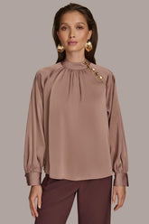 Donna Karan Sweaters And Tops | Women MOCK NECK WITH BUTTONS Mink