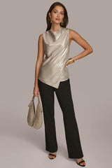 Donna Karan Sweaters And Tops | Women NOVELTY SLEEVELESS DRAPE FRONT BLOUSE Silver