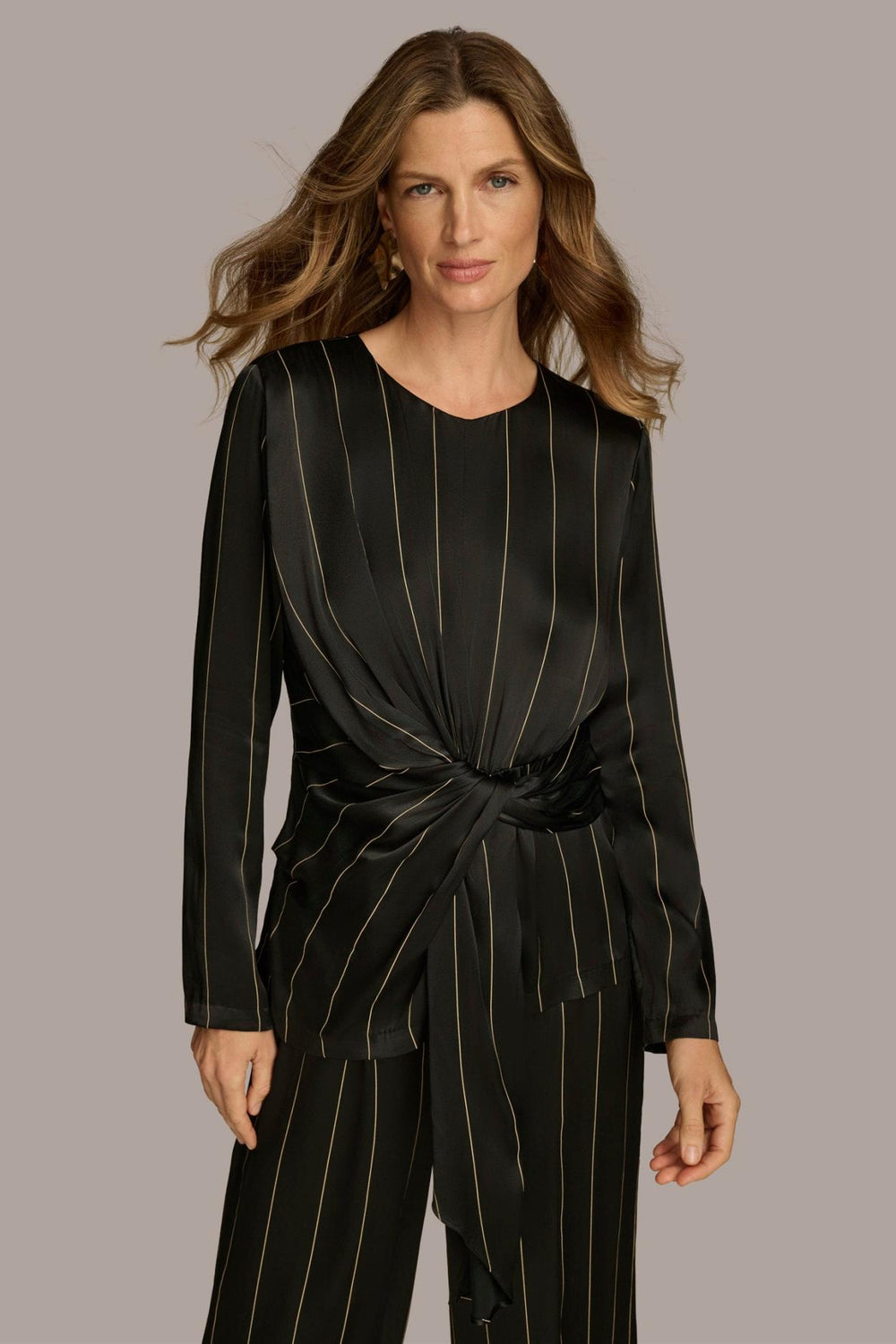 Donna Karan Sweaters And Tops | Women PINSTRIPE TIE WAIST TOP Black