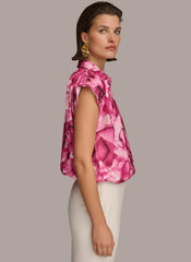 Donna Karan Sweaters And Tops | Women PRINT CINCHED SHOULDER BLOUSE Cactus Flower