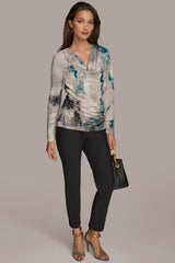 Donna Karan Sweaters And Tops | Women PRINT DRAPE FRONT TOP Peacock Blue