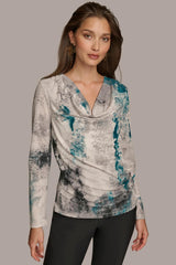 Donna Karan Sweaters And Tops | Women PRINT DRAPE FRONT TOP Peacock Blue