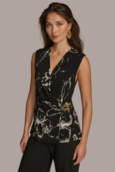Donna Karan Sweaters And Tops | Women PRINT FAUX WRAP WITH BAR HARDWARE Black