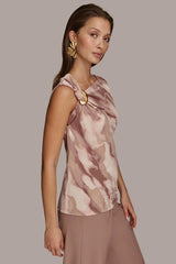 Donna Karan Sweaters And Tops | Women PRINT SHOULDER TWIST HARDWARE TOP Mink Combo