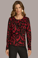 Donna Karan Sweaters And Tops | Women PRINT WIDE CUFF TOP Red/black Multi