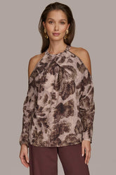 Donna Karan Sweaters And Tops | Women PRINTED COLD SHOULDER TOP Black/multi