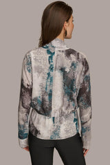 Donna Karan Sweaters And Tops | Women PRINTED FAUX WRAP BLOUSE Peacock Multi