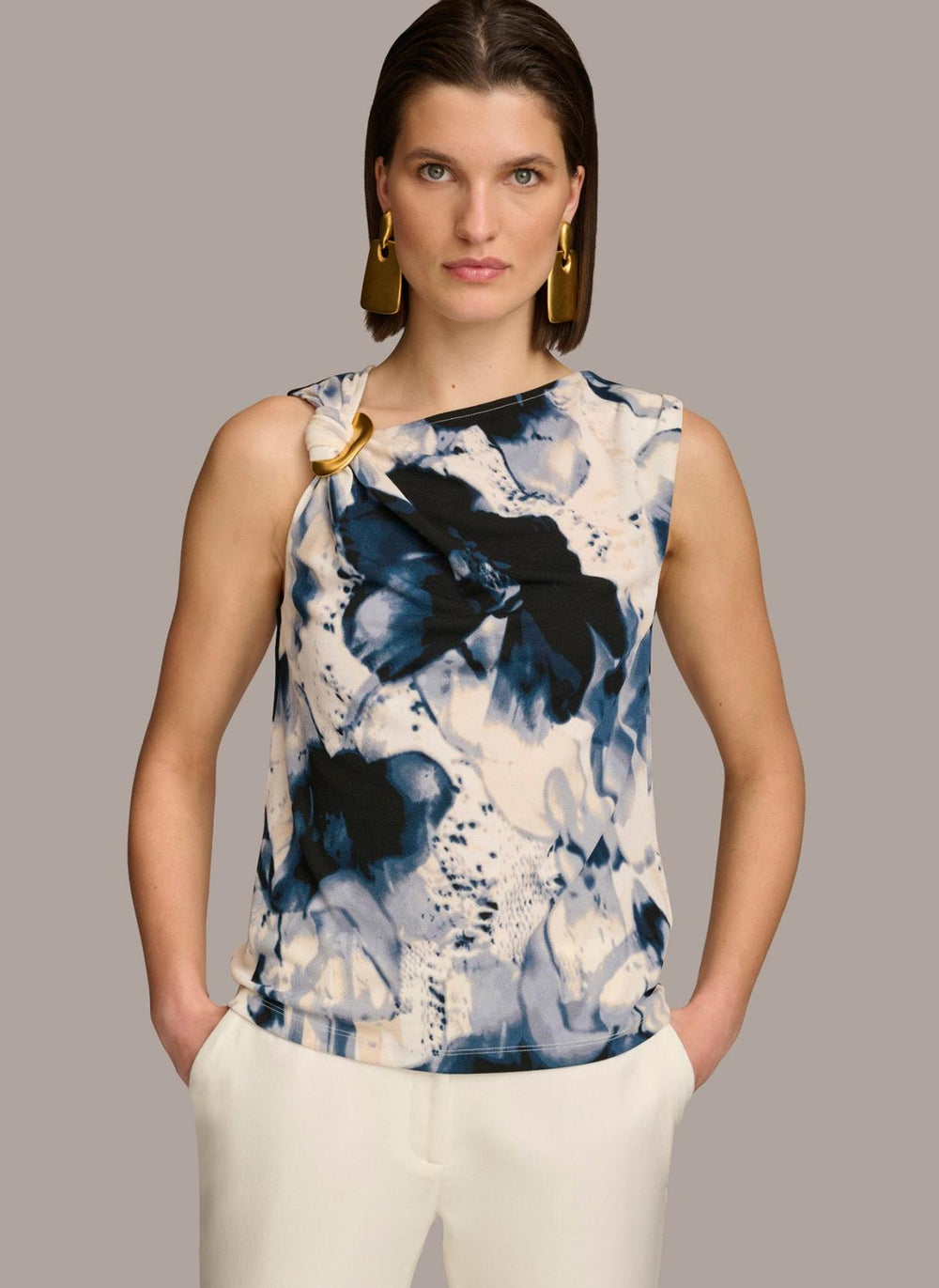 Donna Karan Sweaters And Tops | Women PRINTED HARDWARE SHOULDER TOP Tide/cream
