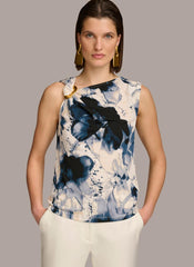 Donna Karan Sweaters And Tops | Women PRINTED HARDWARE SHOULDER TOP Tide/cream
