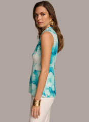 Donna Karan Sweaters And Tops | Women PRINTED TWIST FRONT SLEEVELESS TOP Wave Multi