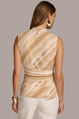 Donna Karan Sweaters And Tops | Women PRINTED V-NECK KNIT TOP Fawn Multi