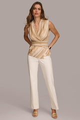 Donna Karan Sweaters And Tops | Women PRINTED V-NECK KNIT TOP Fawn Multi