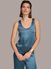 Donna Karan Sweaters And Tops | Women ROUND NECK SHINY TANK Tide Navy