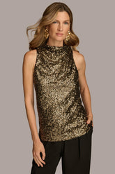 Donna Karan Sweaters And Tops | Women SEQUIN COWL NECK TOP Gold/black
