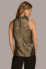 Donna Karan Sweaters And Tops | Women SEQUIN COWL NECK TOP Gold/black
