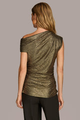 Donna Karan Sweaters And Tops | Women SHIMMER OFF THE SHOULDER TOP Black/gold Foil