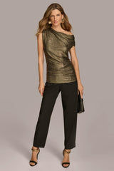 Donna Karan Sweaters And Tops | Women SHIMMER OFF THE SHOULDER TOP Black/gold Foil